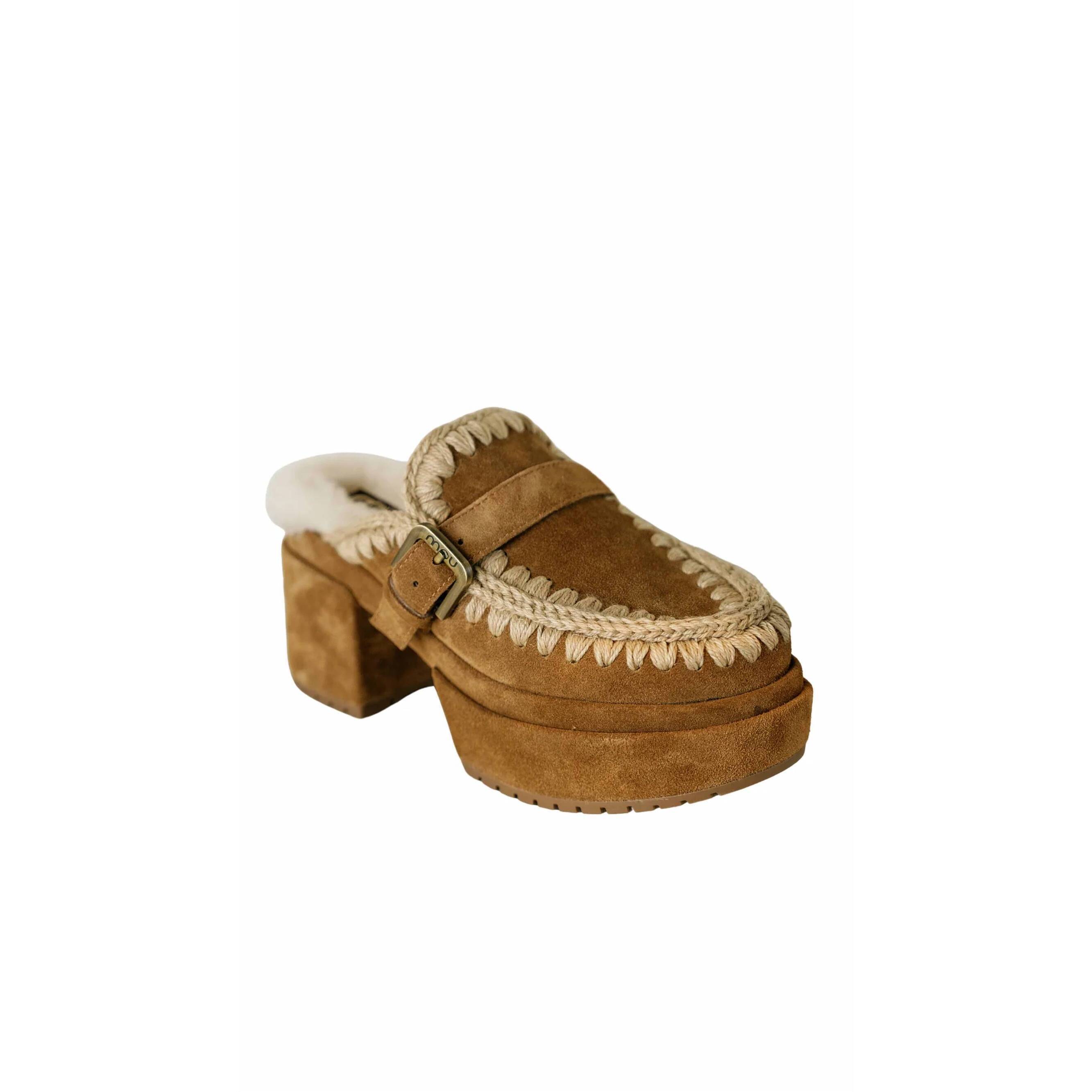 New Mou Women's Platform With Buckle Strap Clog In Cognac